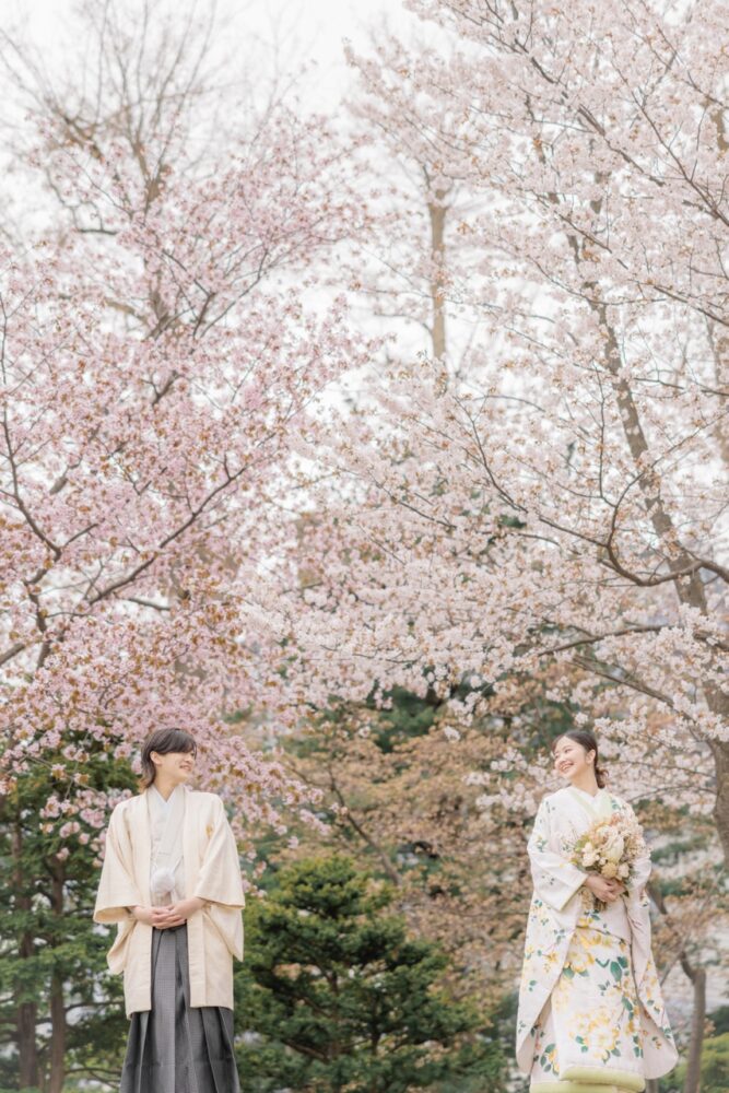 中島公園　桜　ロケーションフォト　撮影　札幌　ウェディングフォト