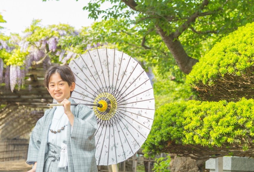 五稜郭公園　七五三　男の子　函館　着物　ロケ