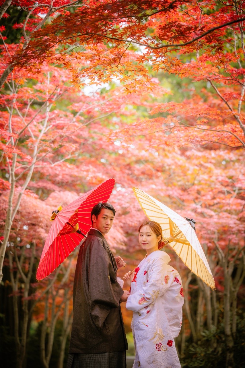 婚礼　ロケ　撮影　前撮り　紅葉　北海道