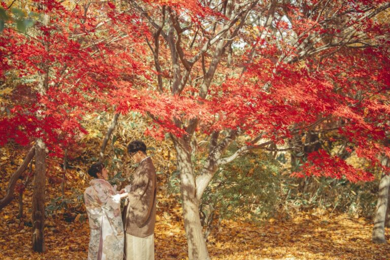 婚礼 撮影 ウェディングフォト ブライダル ロケ 和装 秋 紅葉