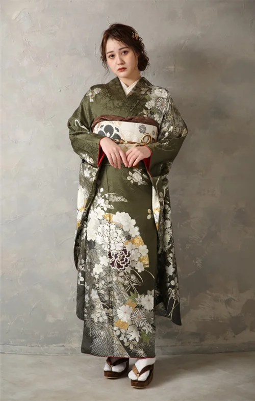 振袖　緑　カーキ　成人