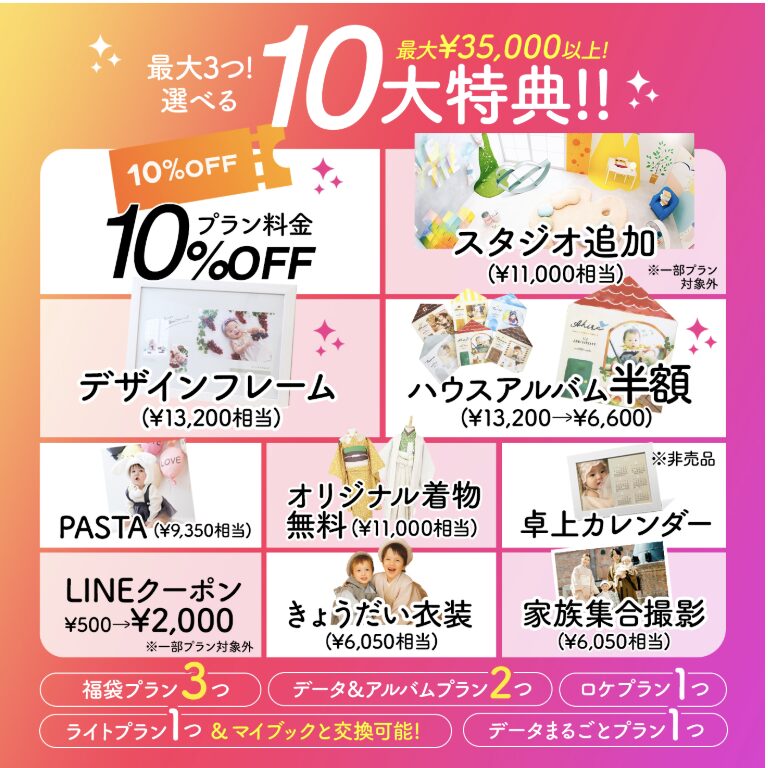 最大35.000円以上お得！10大特典キャンペーン5月7日(水）明日から開催！【写真工房ぱれっと函館北斗店】